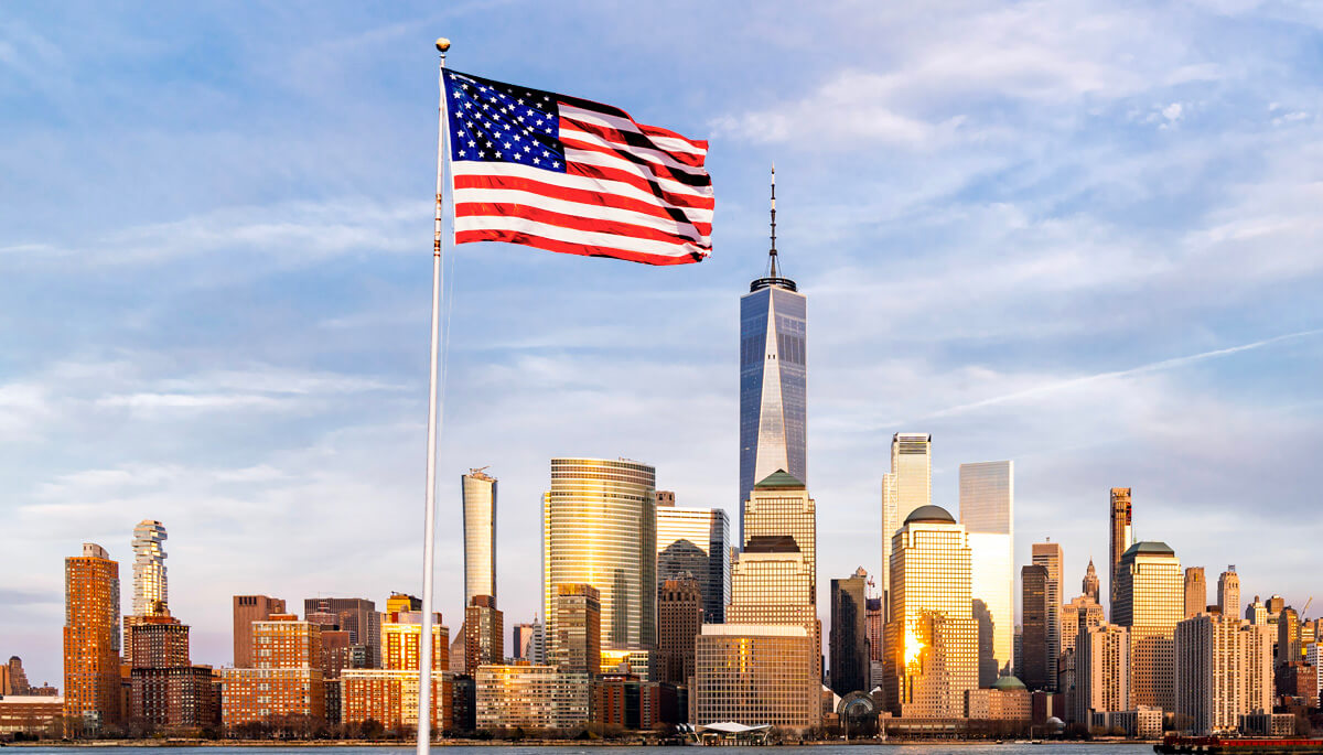 american flag in new york city