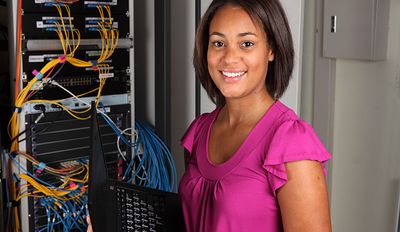 woman using data server