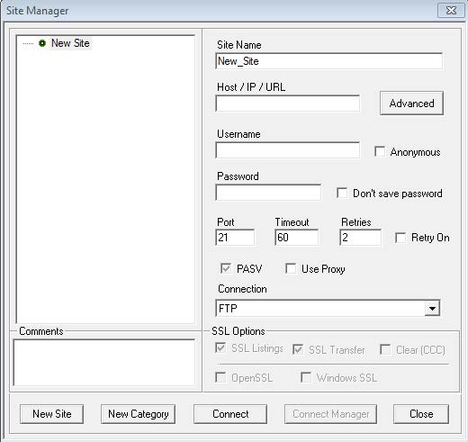 screenshot of setting up a server profile.