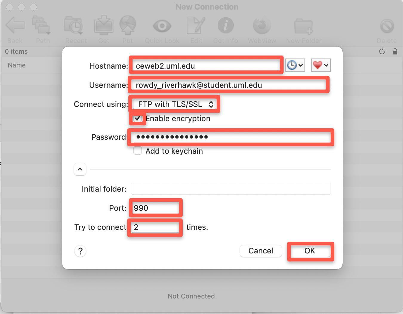 screenshot of Fetch Connection Settings.