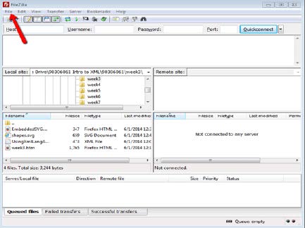 screenshot of Filezilla.