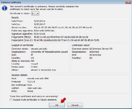 screenshot of selecting certificate.